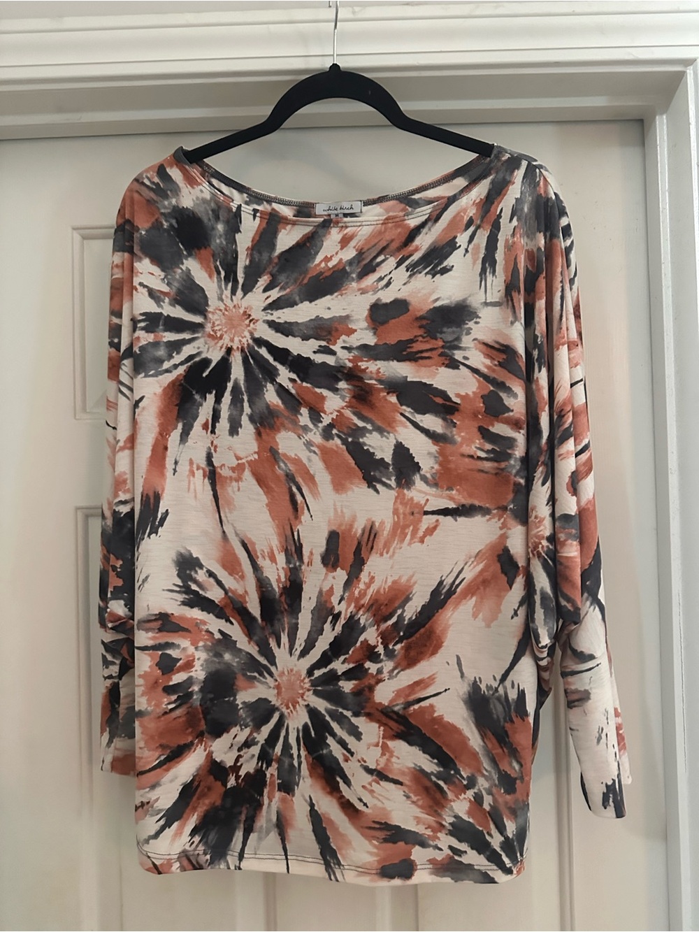 Relaxed Tie-Dye Long Sleeve Top - Taupe & Blue
